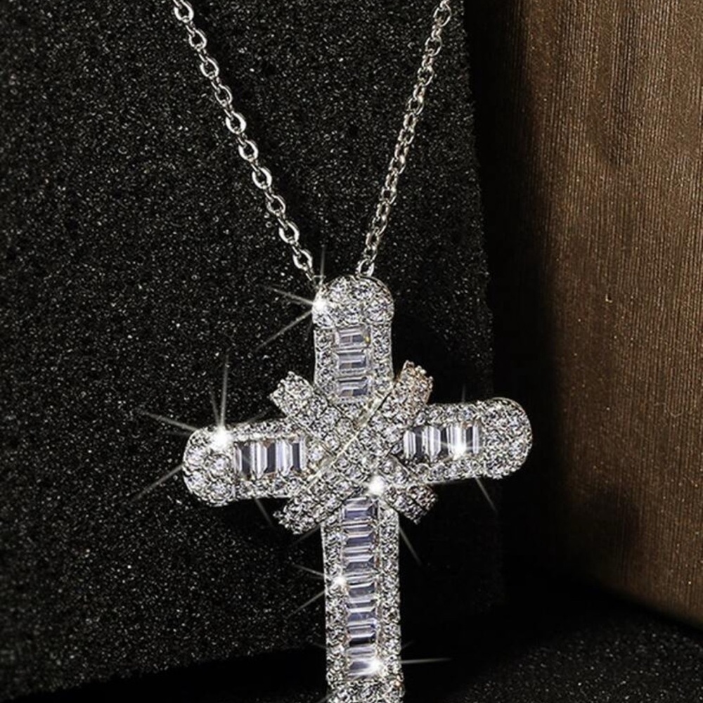 Sparkling Silver Cross Necklace